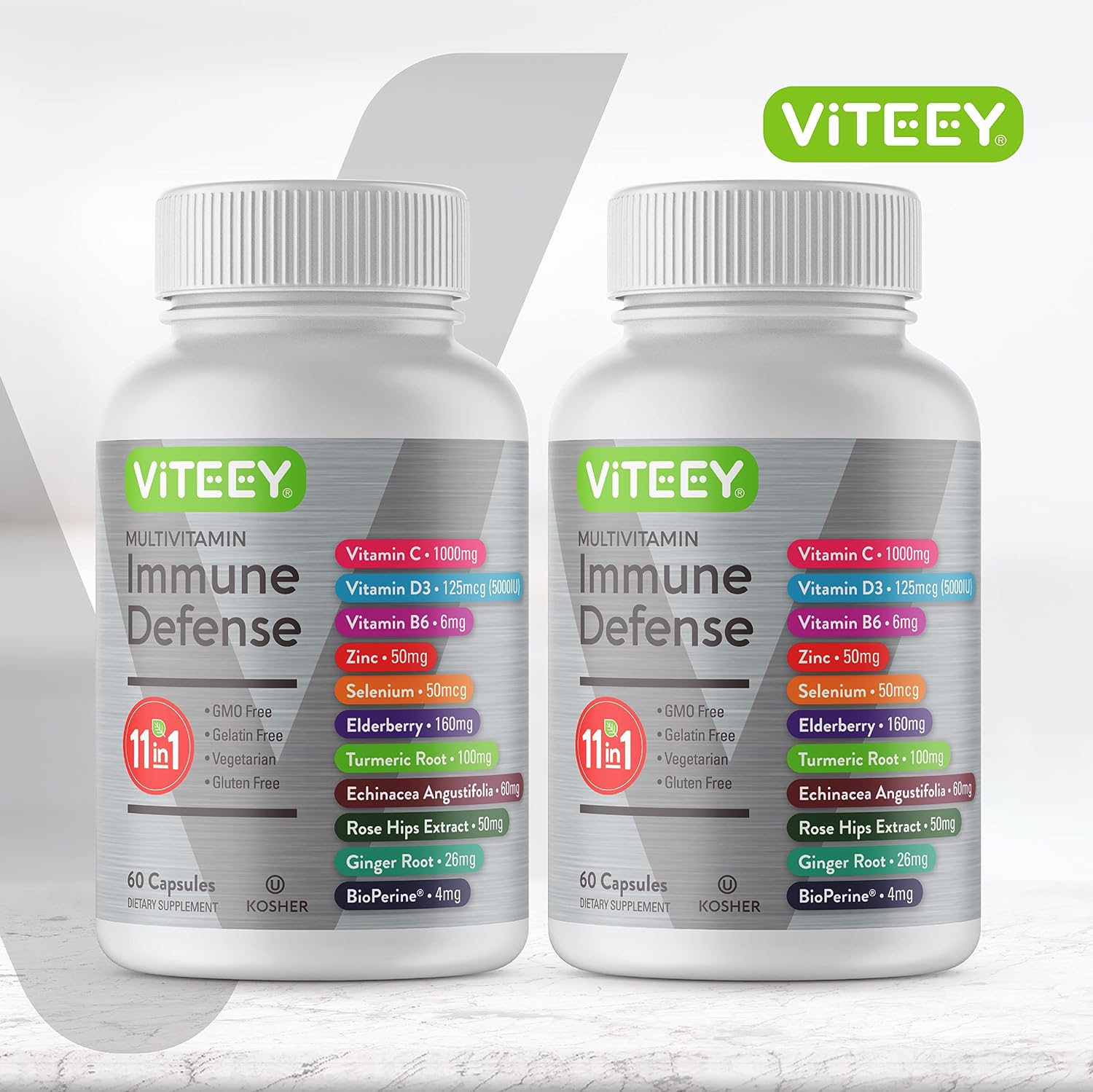 Viteey 11 en 1 Complejo Inmunológico con Vitamina D3, C, Zinc y Equinácea - 120 Cápsulas
