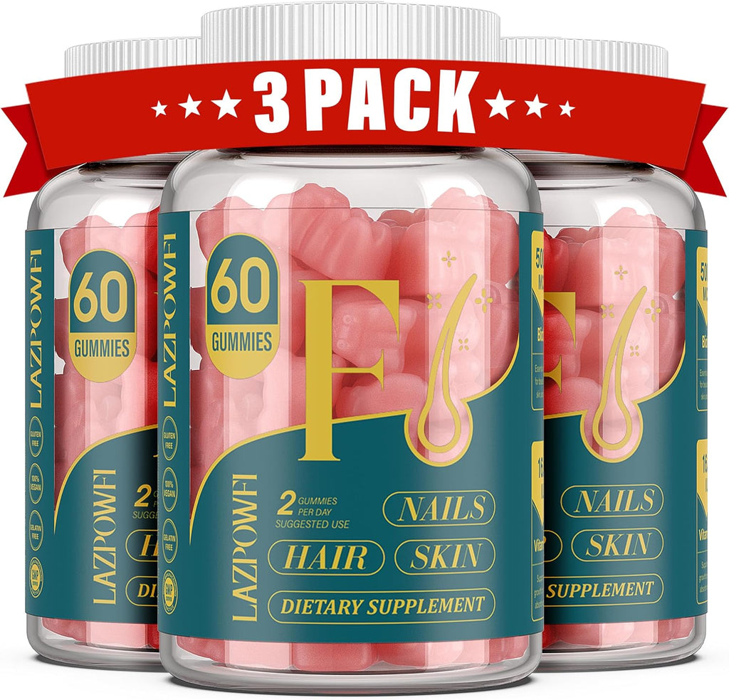 Gomitas de Biotina para el Cabello, Piel y Uñas - 3 Pack (90 Días) - Vegano - Sabor Frambuesa