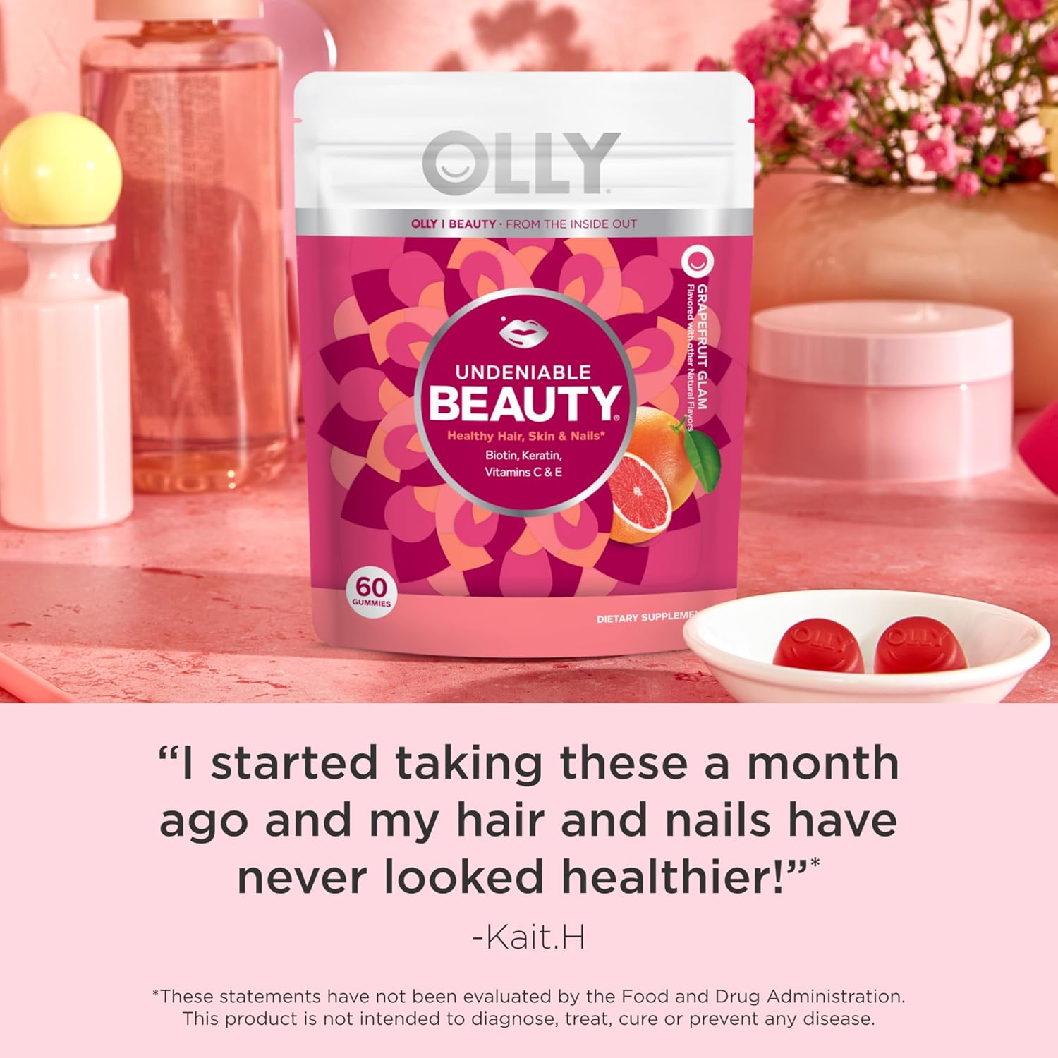 OLLY Undeniable Beauty Gummies - Biotina, Vitamina C y Queratina - 60 Gominolas