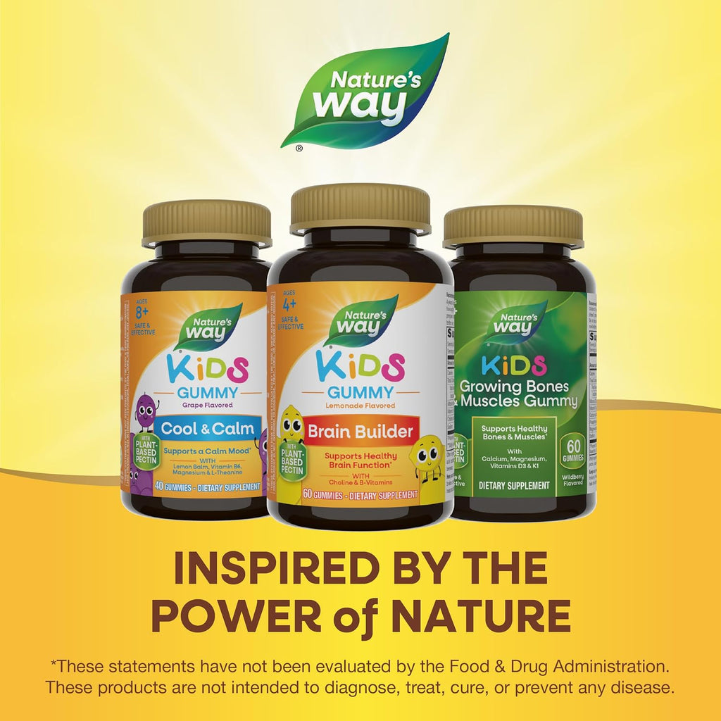 Nature's Way Kids Brain Builder Gominolas para la Función Cerebral, Sabor Limonada, 60 Gominolas