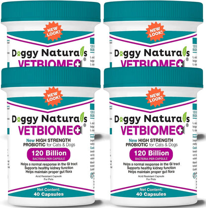 Vetbiome Plus Probióticos de Alta Potencia para Mascotas (160 Cápsulas) - 120 mil millones UFC, Fórmula de 9 Cepas - Probado – Image 1