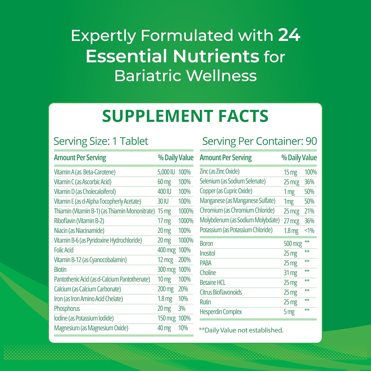 Multivitamínico Bariátrico con Hierro - 24 Nutrientes Esenciales para Después de Cirugía Bariátrica - 90 Comprimidos