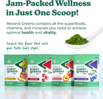 Rewind Super Greens Powder – Mejor Sabor con – Vitamina B12: Contribuye al metabolismo energético normal. – Image 3