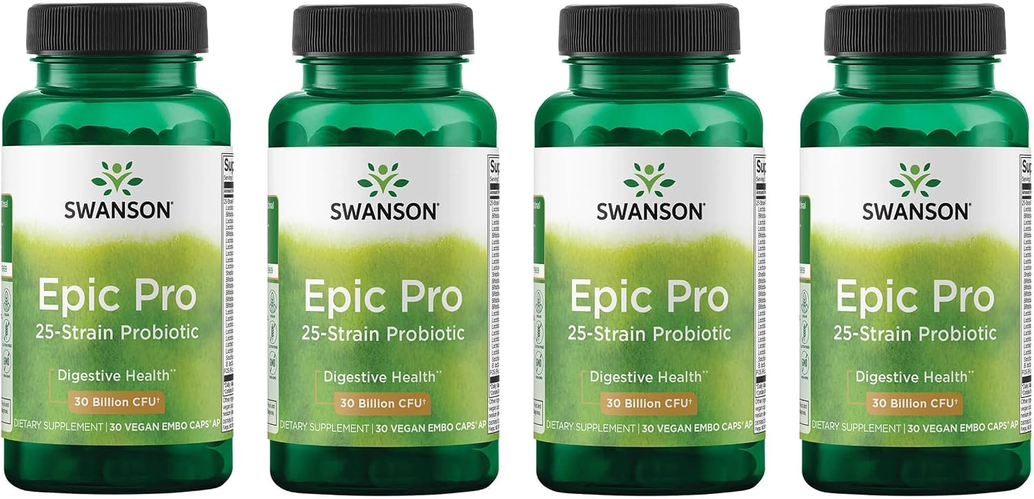 Swanson Epic-Pro 25 Cepas Probiótico con Prebiótico FOS - 30 mil millones UFC (30 Cápsulas Veganas DRcaps)