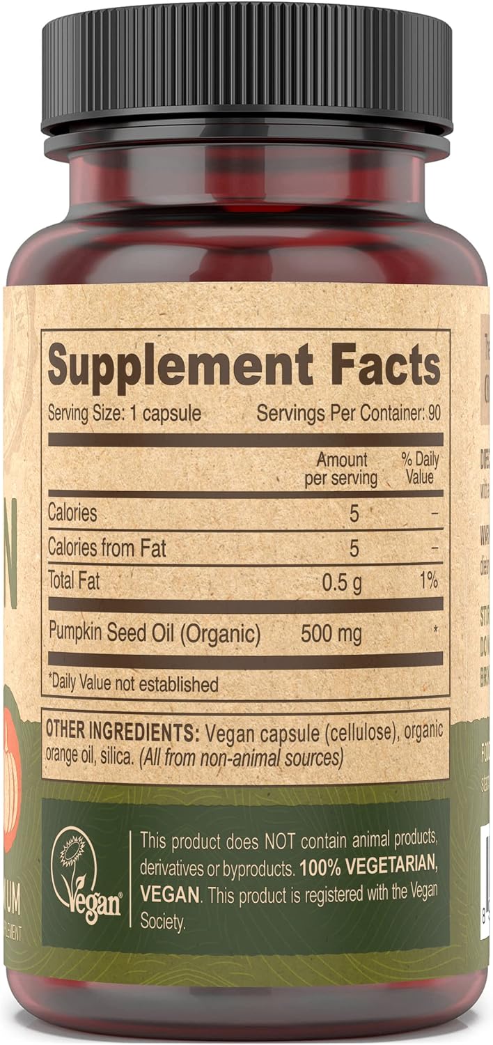 DEVA Nutrition Aceite de Semilla de Calabaza Vegano 500 mg, Prensado en Frío y Sin Refinar - 90 Cápsulas