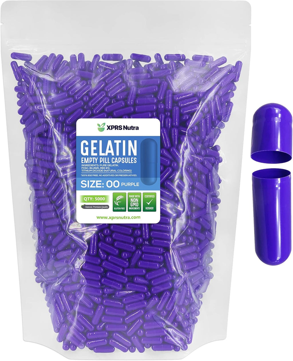 XPRS Nutra Cápsulas Vacías de Gelatina Tamaño 00 - 5000 Unidades - Cápsulas de Gelatina Vacías para Rellenar DIY (Púrpura)
