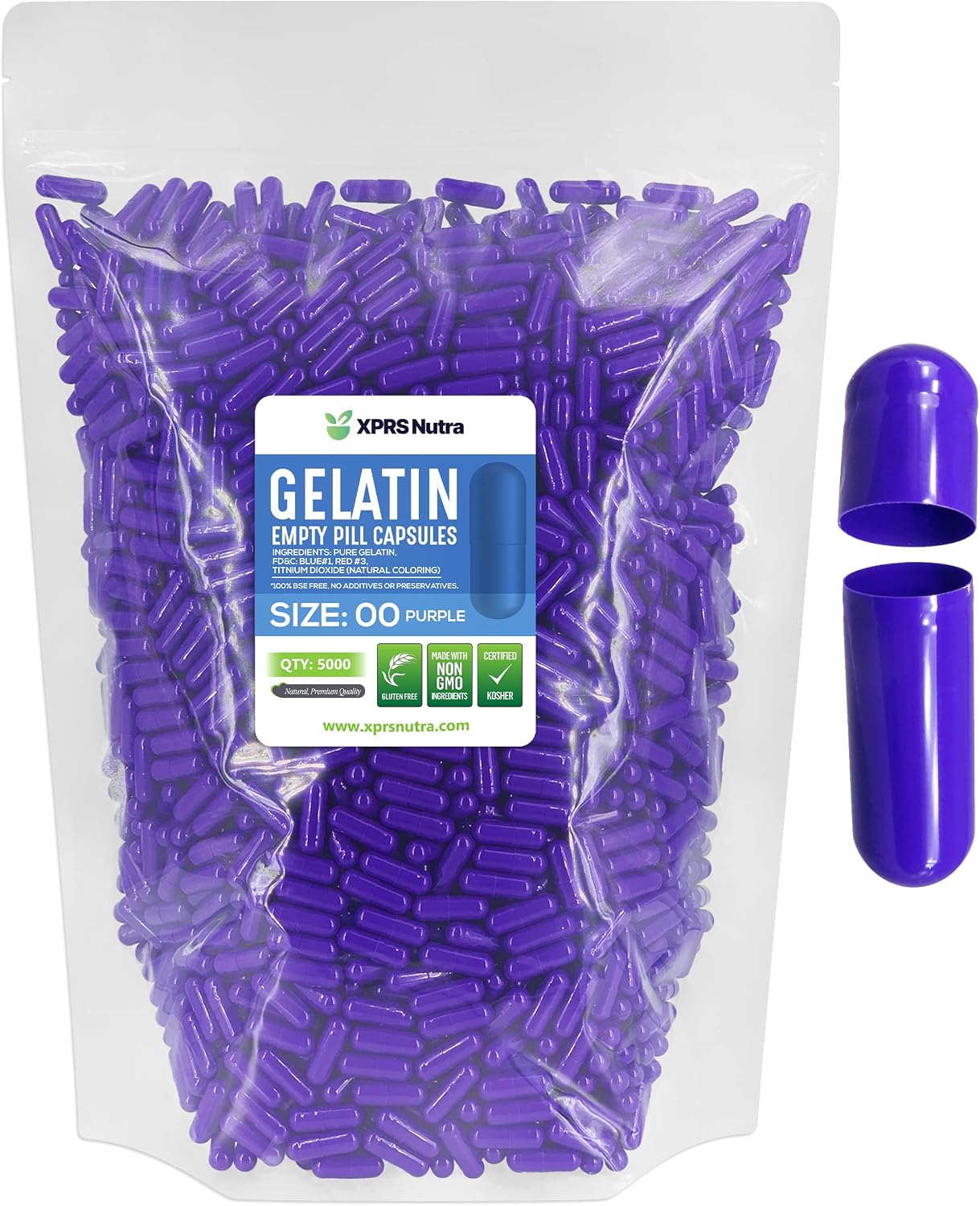 XPRS Nutra Cápsulas Vacías de Gelatina Tamaño 00 - 5000 Unidades - Cápsulas de Gelatina Vacías para Rellenar DIY (Púrpura)