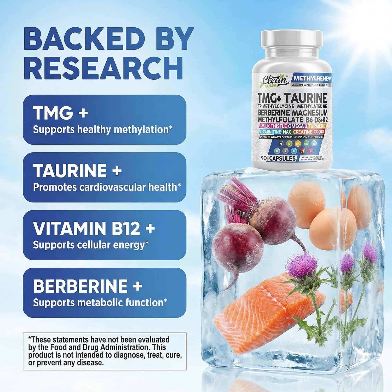 Clean Nutra TMG 1000mg - Multivitamínico Metilado para Mujeres y Hombres