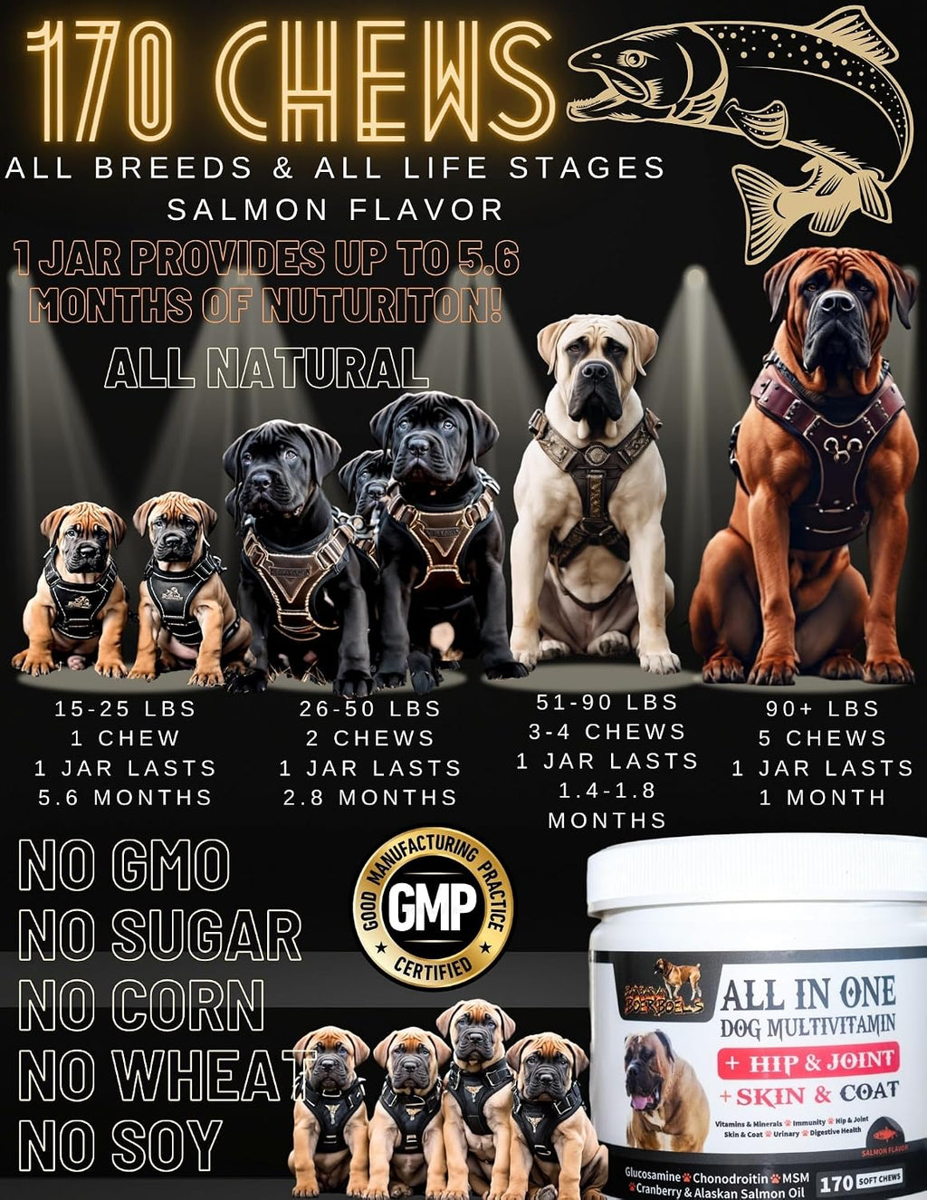 Barbarian Boerboels Multivitamínico Todo en Uno para Perros – Articulaciones, Piel y Pelaje, 170 Comprimidos