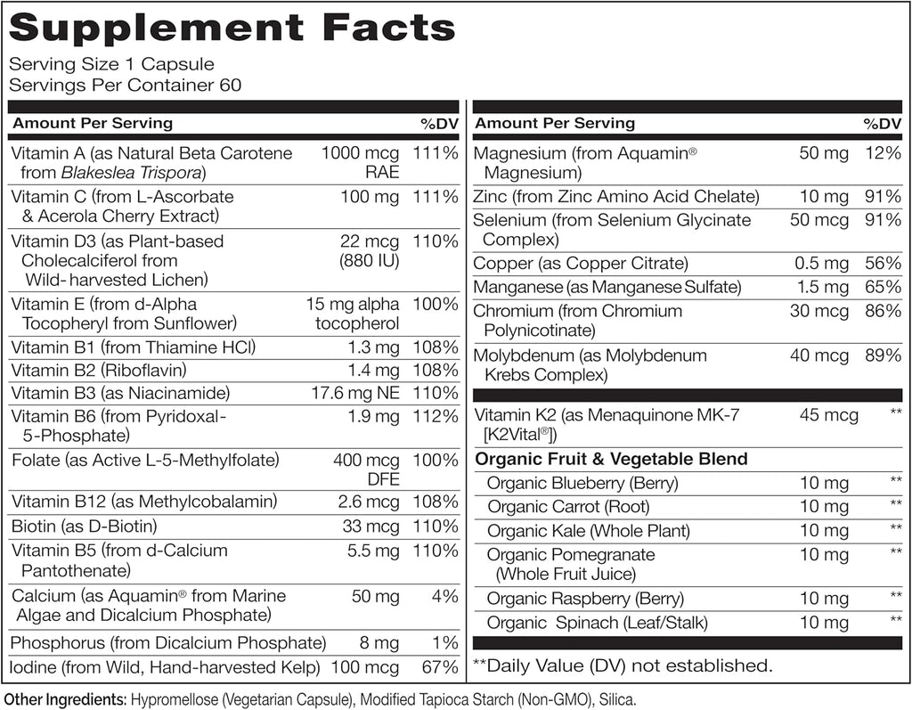 NATURELO Multivitamínico para Hombres - Complejo de Vitaminas y Minerales con Alimentos Ecológicos, 60 Cápsulas Vegetales