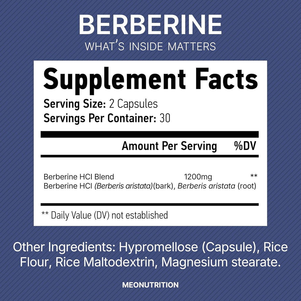 Meo Nutrition Berberina 1200mg HCl - 60 Cápsulas - Apoyo Metabólico y Bienestar General