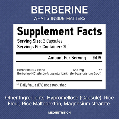 Meo Nutrition Berberina 1200mg HCl - 60 Cápsulas - Apoyo Metabólico y Bienestar General