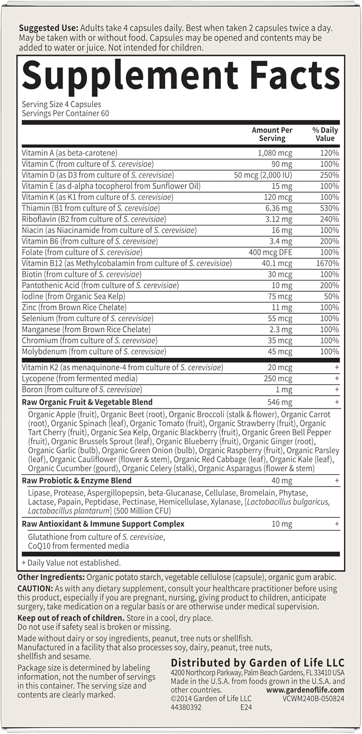 Garden of Life Vitamin Code Hombres 50 y más Multivitamínico con Probióticos para Hombres Mayores de 50 Años