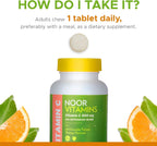 Noor Vitamins Vitamina C 500 mg Masticable con Escaramujo y Antioxidantes - 60 Comprimidos Sabor Naranja - Halal, Vegano, Sin Gluten