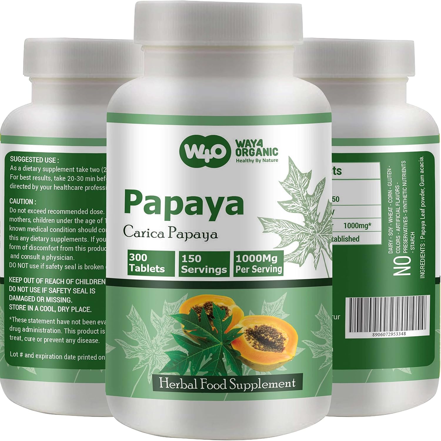 Extracto de Hoja de Papaya 1000 mg - 300 Comprimidos (150 Raciones)