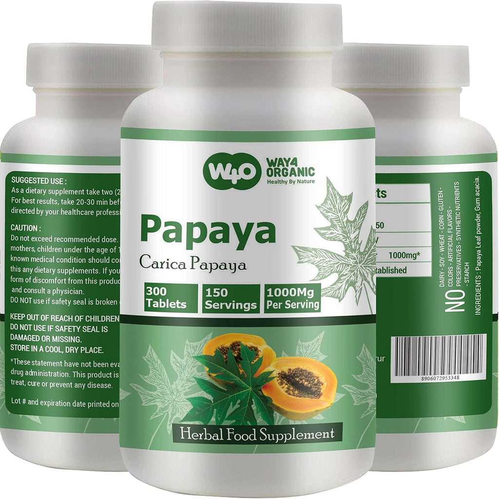 WAY 4 ORGANIC W4O Extracto de Hoja de Papaya en Comprimidos - 300 Comprimidos (150 Dosis), 1000 mg