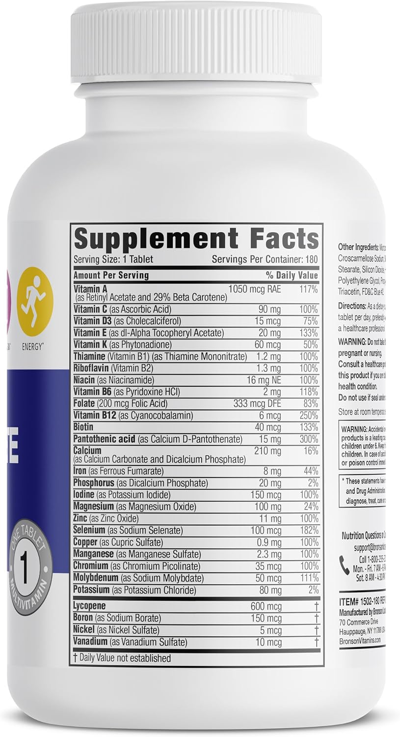 Bronson ONE Daily Multivitamínico Completo para Hombres, 180 Comprimidos