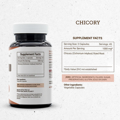 Secrets of the Tribe Achicoria 90 Cápsulas, 1000 mg, Raíz de Achicoria (Cichorium Intybus) Seca – Image 3