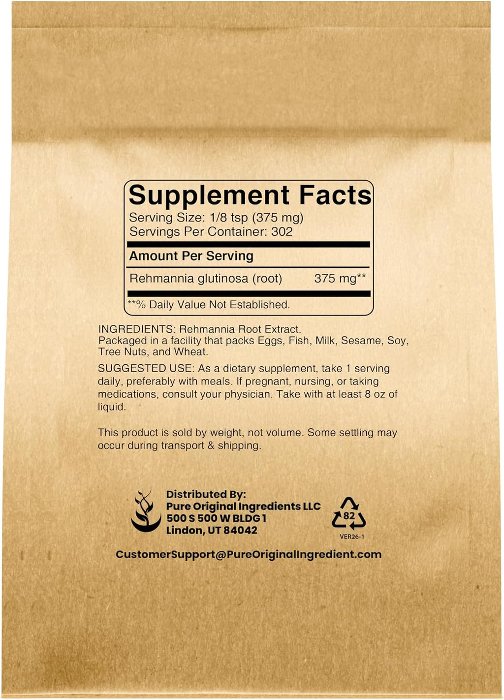 PURE ORIGINAL INGREDIENTS Extracto de Raíz de Rehmannia en Polvo (113g) - No Transgénico, Suplemento Herbolario Tradicional