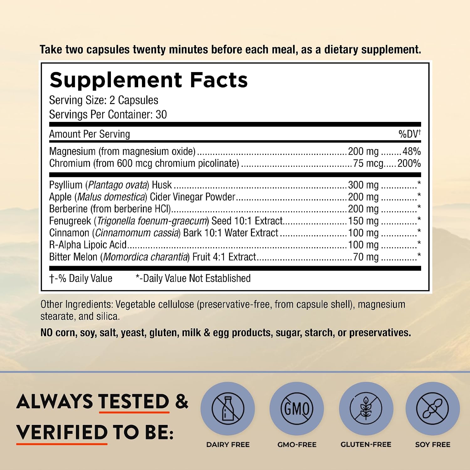 Mt. Angel Vitamins Blood Sugar Support - Suplemento con Berberina, Canela y Vinagre de Manzana - 60 Cápsulas