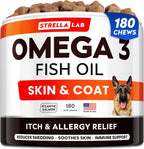 StrellaLab Omega 3 para Perros - 540 Golosinas de Aceite de Salmón - Complemento para Piel y Pelaje - Alivio del Picor y Anti-caída - Sabor a Hígado de Pollo
