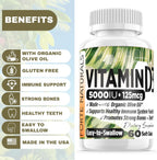 FORTE NATURALS Vitamina D3 5000 IU (125 mcg) - Cápsulas Blandas para Estómagos Sensibles