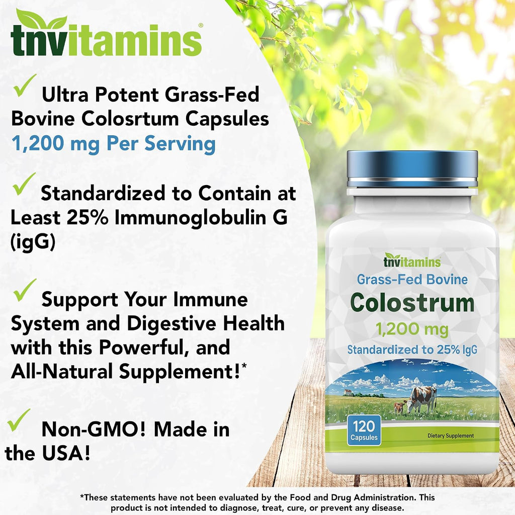 Calostro Bovino en Cápsulas 1.200 mg, 120 Cápsulas - Estandarizado al 25% IgG - No Transgénico