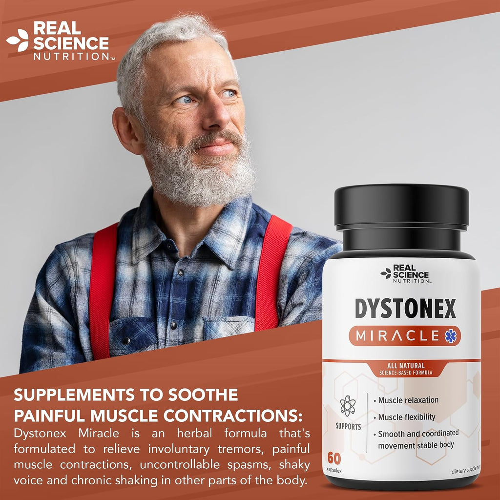 Real Science Dystonex - Complemento alimenticio con Vinitrox y GABA para el bienestar muscular y nervioso, 60 cápsulas