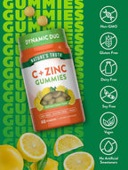 Nature's Truth Vitamin C Gummies with Zinc para Adultos | 60 Gominolas | Apoyo Inmunológico | Vegano, No GMO y Sin Gluten