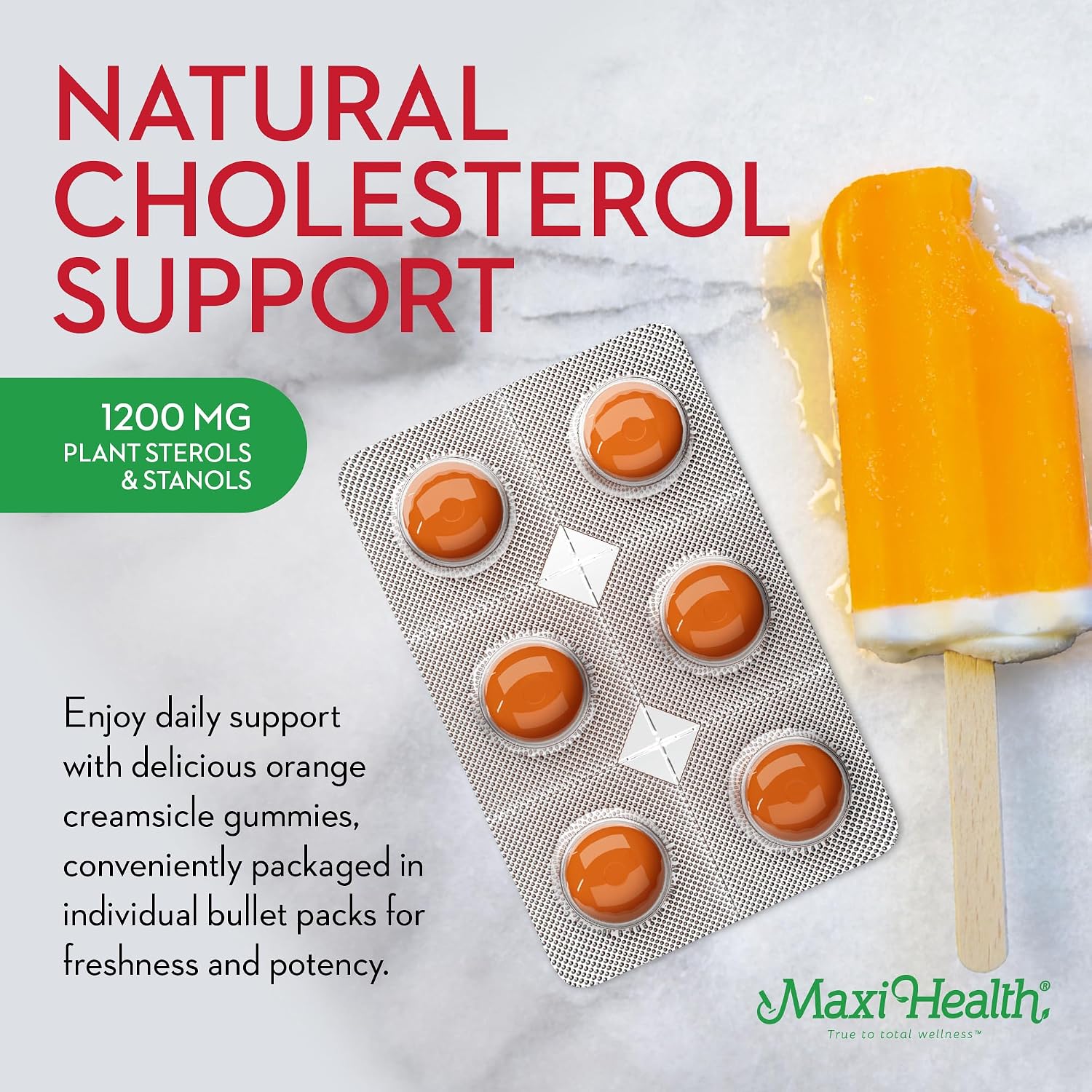 Maxi Health Gominolas de Esteroles Vegetales para el Colesterol – 1200mg de Esteroles y Estanoles – Suplemento Kosher y Sin Gluten – Sabor Naranja (30 unidades)