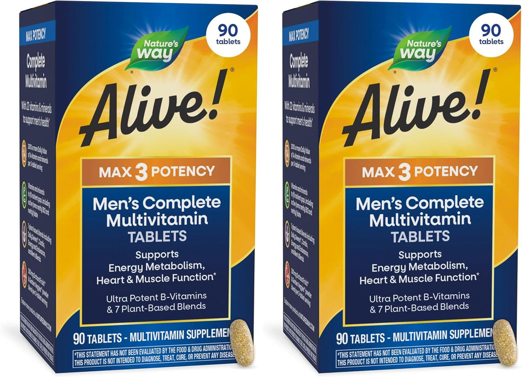 Nature's Way Alive! Men's Max3 Multivitamínico Diario de Alta Potencia para Hombres, 90 Comprimidos