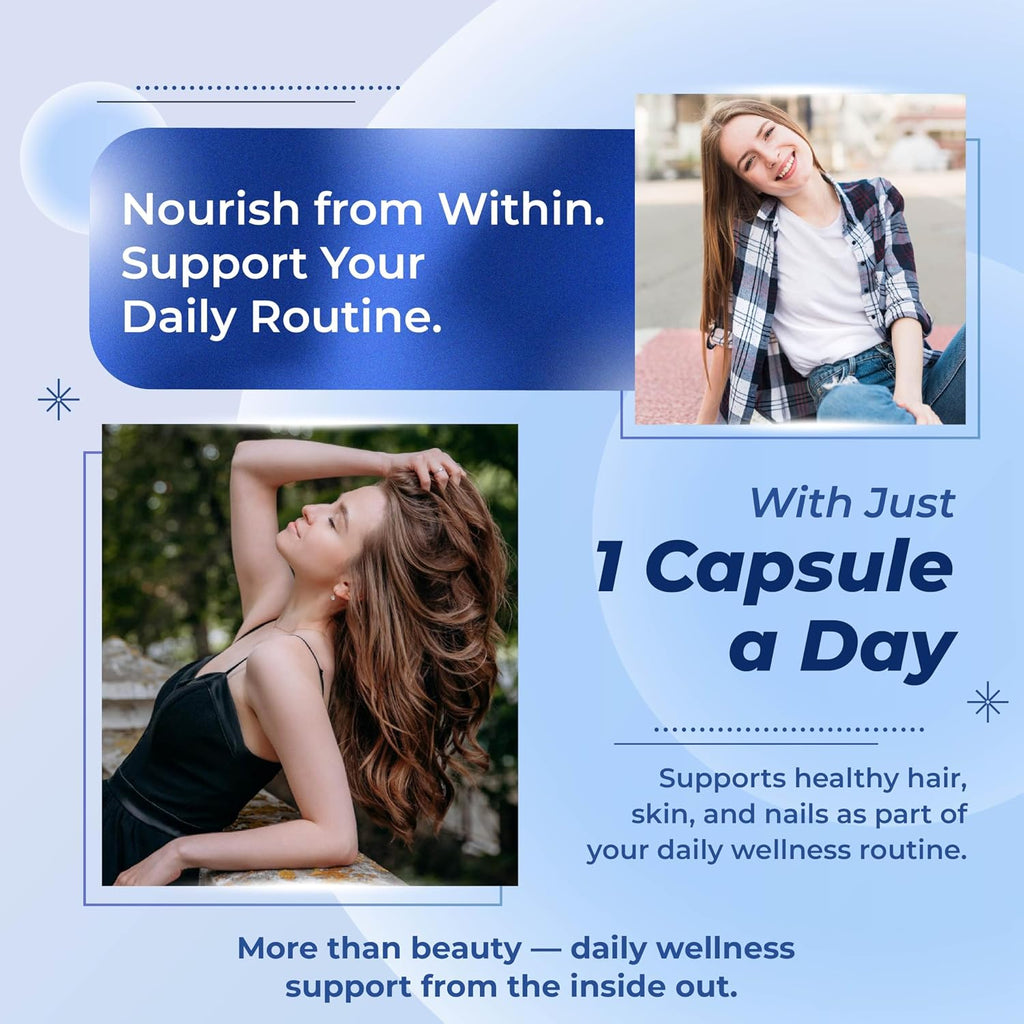Biotina con Colágeno, Keratina, Cola de Caballo y Saw Palmetto - Cabello, Piel y Uñas Saludables (180 días, 1 envase)