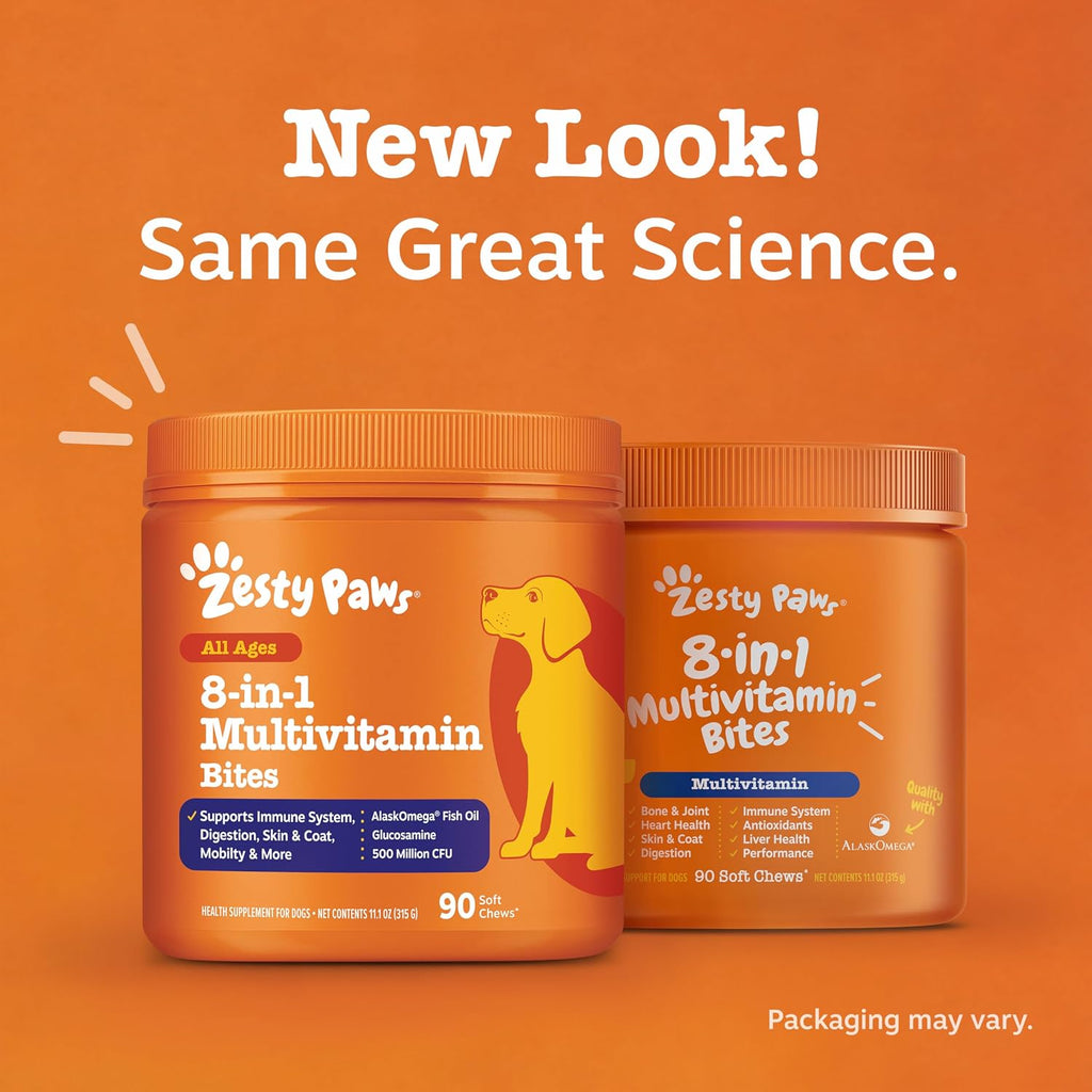 Zesty Paws Multivitamínico para Perros - Masticables con Glucosamina, Condroitina, Probióticos y Enzimas Digestivas, Apoyo para Articulaciones, Piel y Pelaje, Sabor Mantequilla de Maní - 90 unidades