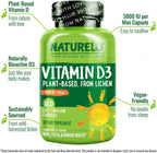 NATURELO Vitamina D3 5000 UI - De origen vegetal (liquen) - Suplemento vegano para el sistema inmunitario y la salud ósea - Alta potencia - No-GMO - Sin gluten - 180 cápsulas (Paquete de 2)