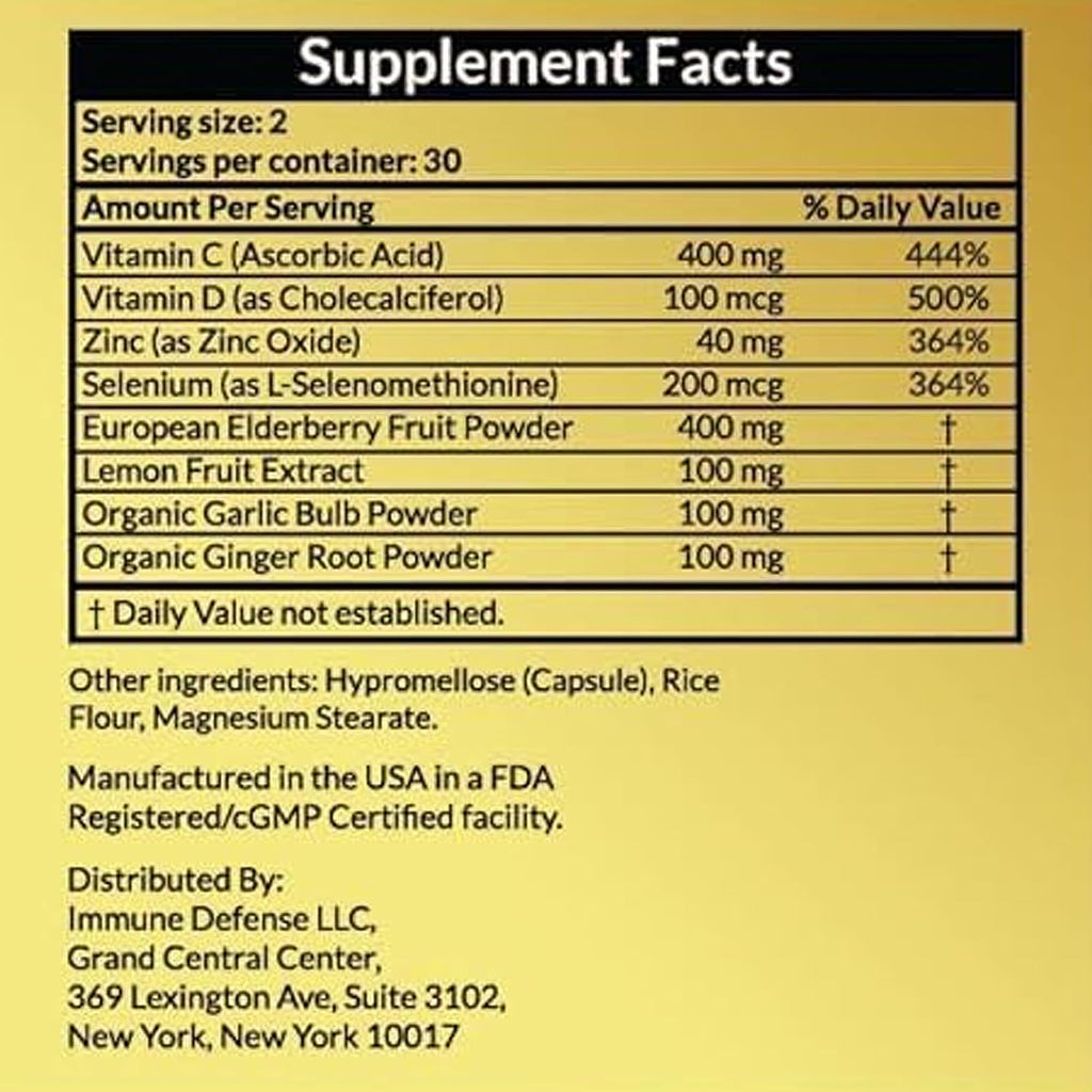 Immune Defense - Complemento Inmunitario con Vitamina C, D, Zinc y Selenio - 60 Cápsulas