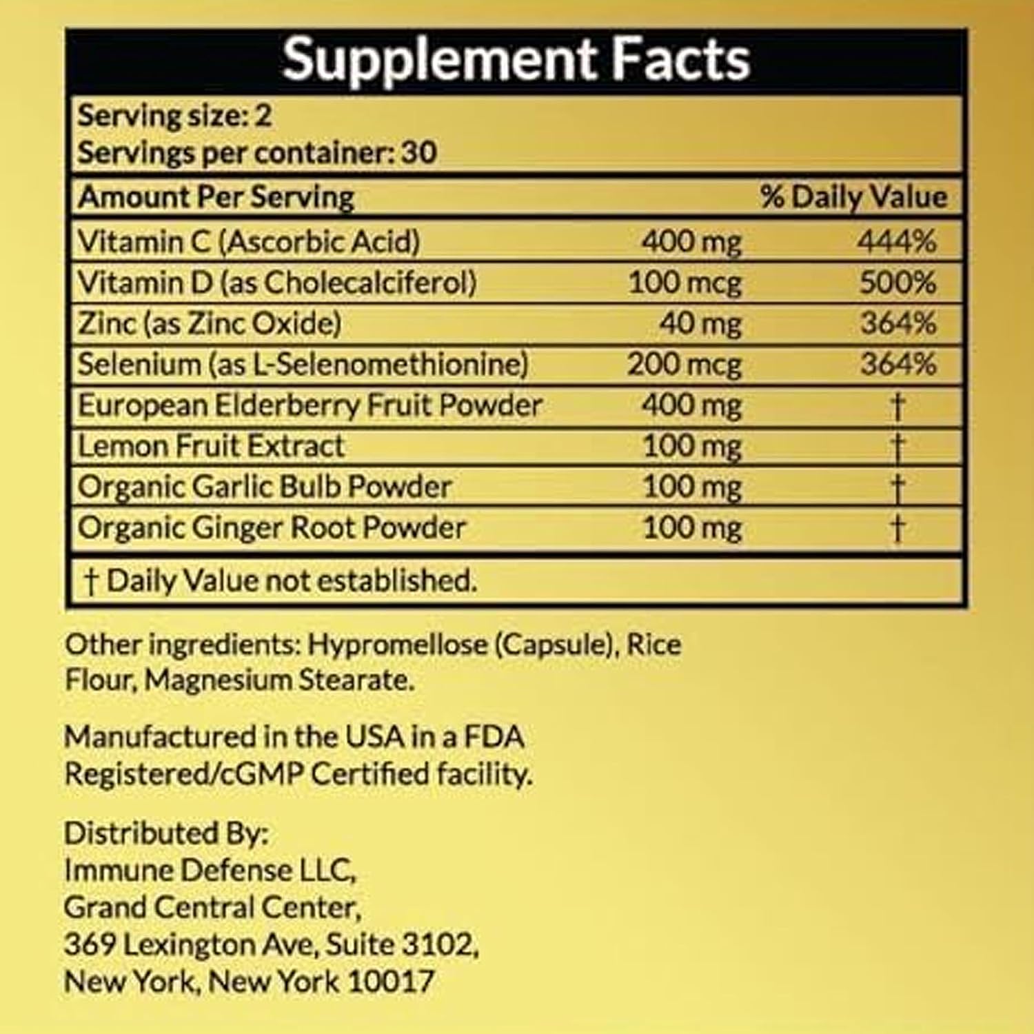 Immune Defense - Complemento Inmunitario con Vitamina C, D, Zinc y Selenio - 60 Cápsulas
