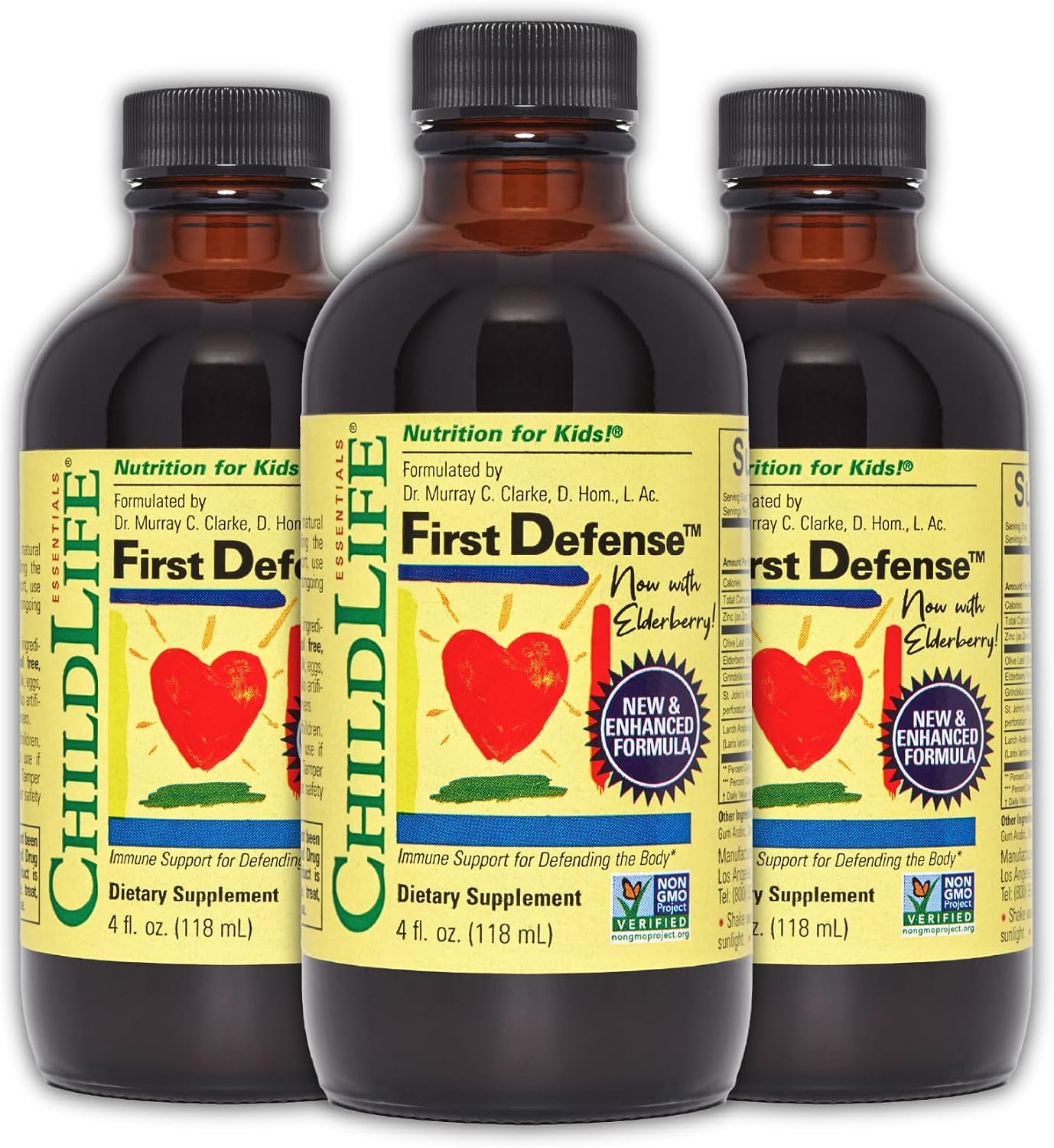 CHILDLIFE ESSENTIALS First Defense - Refuerzo Inmunológico Infantil con Saúco y Zinc - Pack de 3 - 4 fl oz cada uno