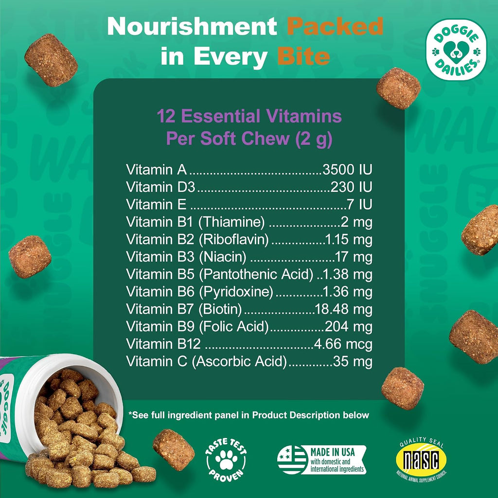 Doggie Dailies 5 en 1 Multivitamínico para Perros, 225 Golosinas Blandas Sabor Mantequilla de Maní