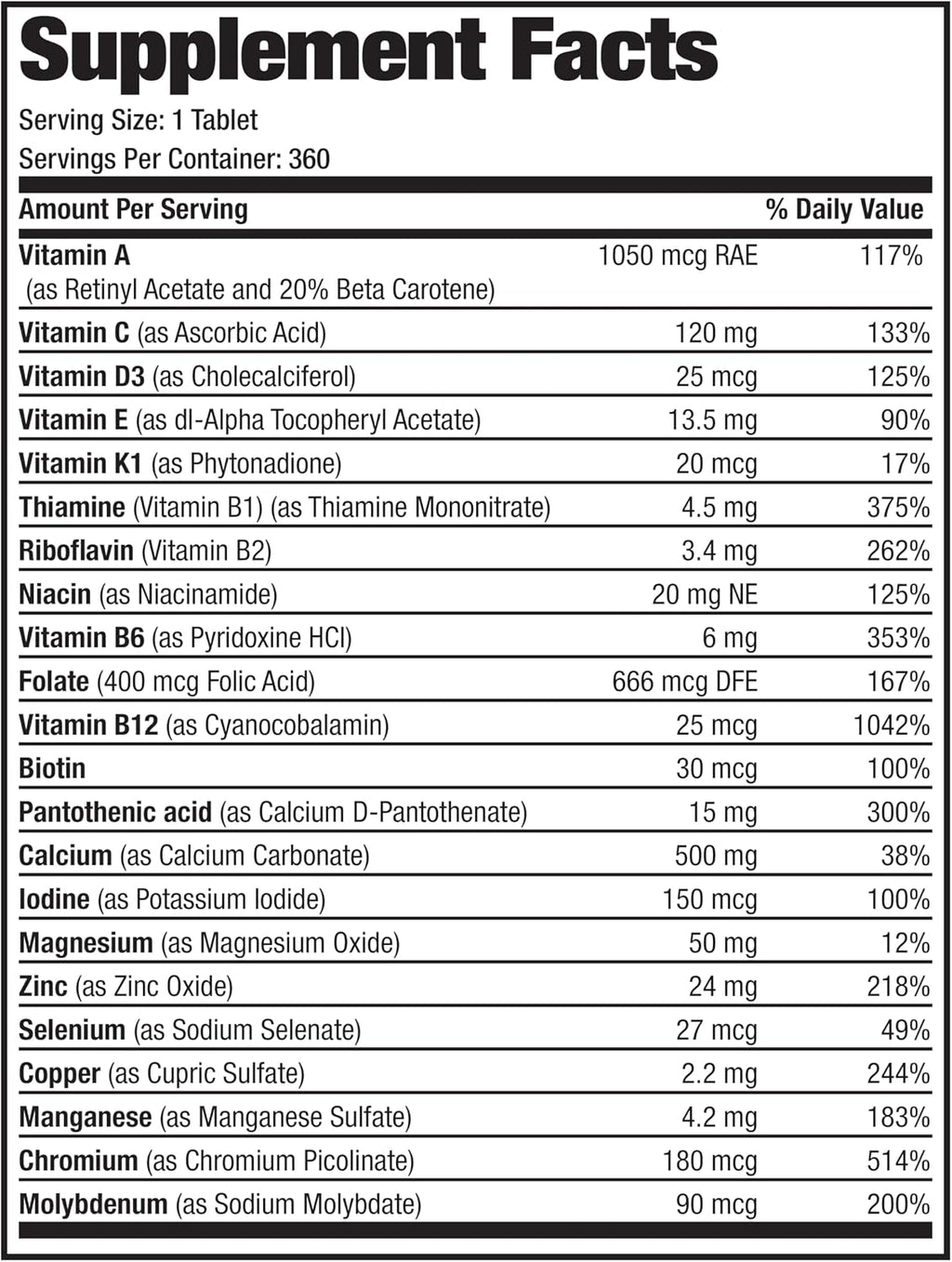 Bronson ONE Diario Multivitamínico y Multimineral Completo para Mujeres 50+, 360 Comprimidos