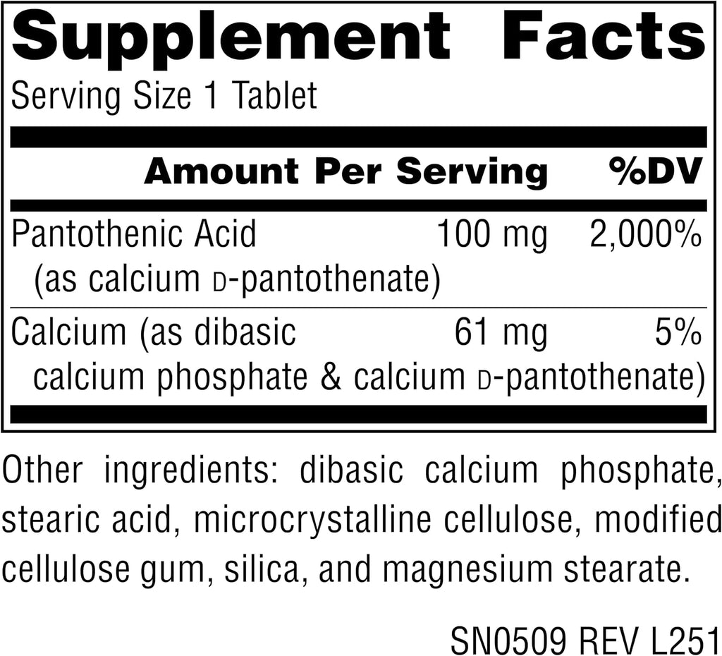 Source Naturals Ácido Pantoténico 100 mg - Vitamina B5 - 100 Comprimidos