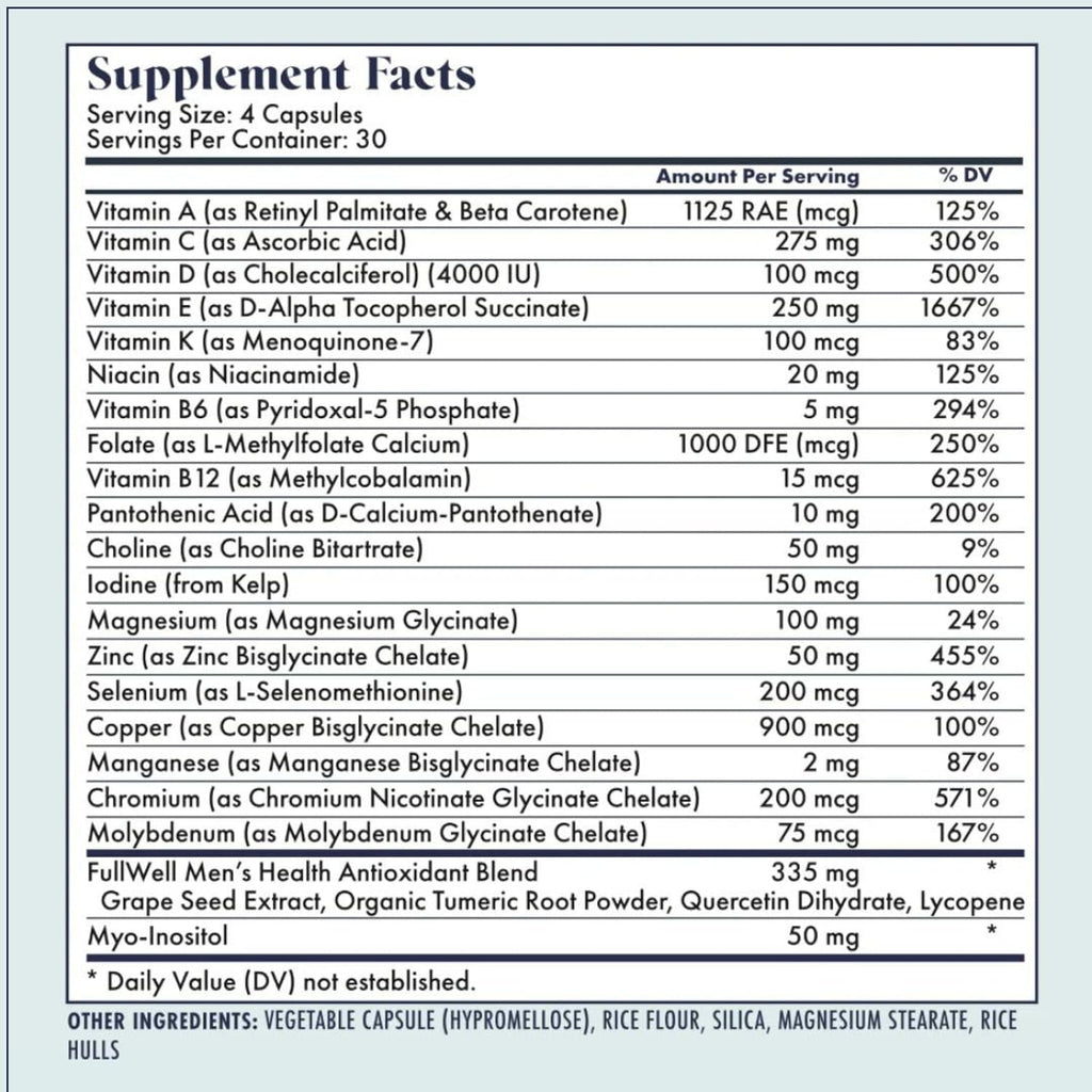 FullWell Multivitamínico para Hombres - 120 Cápsulas (30 Dosis)