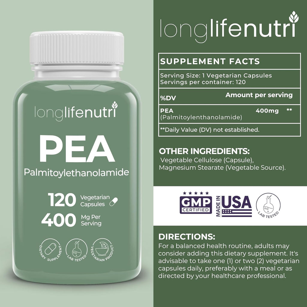 Palmitoiletanolamida (PEA) 400 mg - 120 Cápsulas Vegetarianas