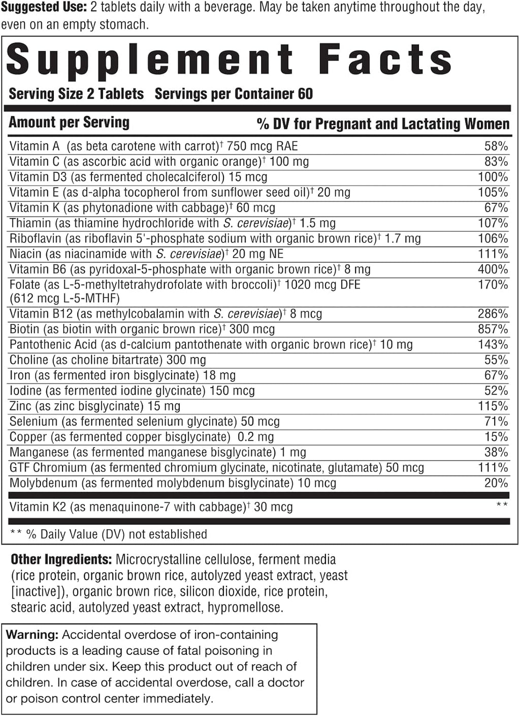 Innate Response Formulas Baby & Me Multivitamin - Vitaminas Prenatales y Postnatales con Colina, Metilfolato, B12 y D3 - 120 Comprimidos (60 Dosis)
