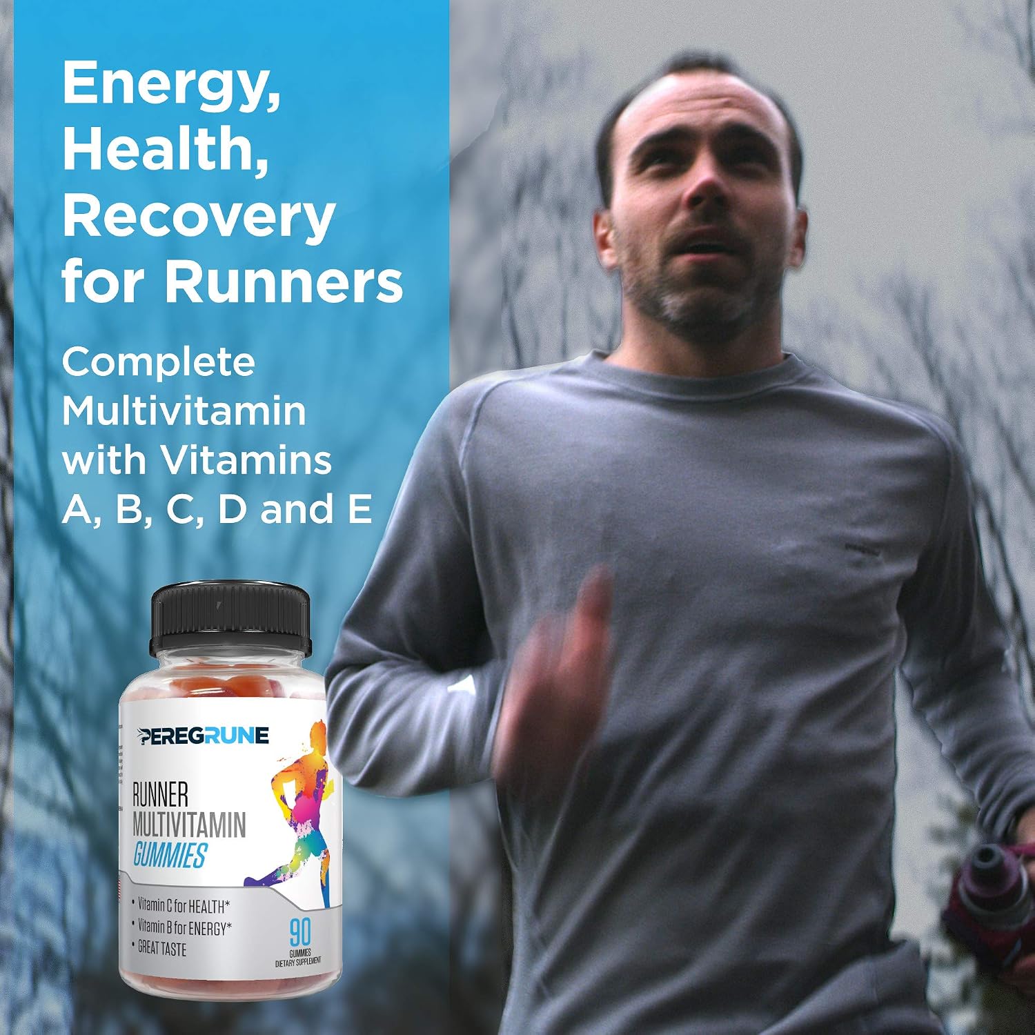 PEREGRUNE Runner Multivitamin Gummies - Gominolas Multivitamínicas para Corredores con Vitaminas A, C, D, E y Complejo B - 50% Menos Azúcar