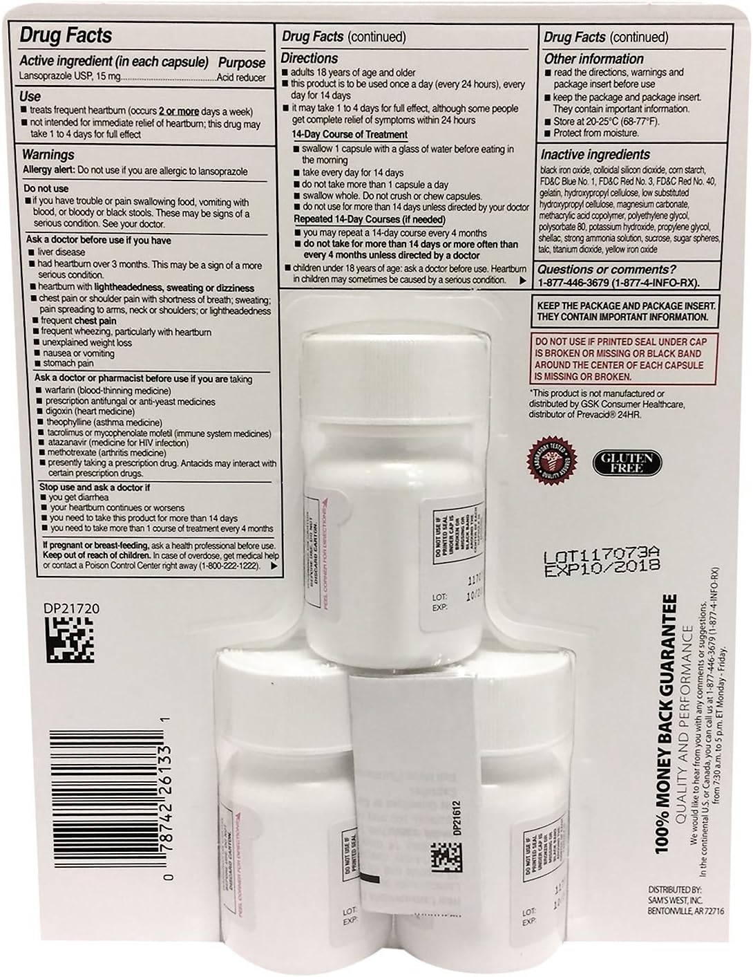 Members Mark Lansoprazole Cápsulas de Liberación Retardada, 15 mg, 42 Cápsulas