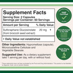 Sulforaphane Supplement - 20 mg de Sulforafano por Porción (120 Cápsulas) Extracto de Brócoli, Vegano - Double Wood