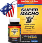 Super Macho, Complejo Vitamínico B y Aminoácidos de Alta Potencia para Hombres Activos, Sin Cafeína ni Azúcar, 50 Cápsulas Blandas