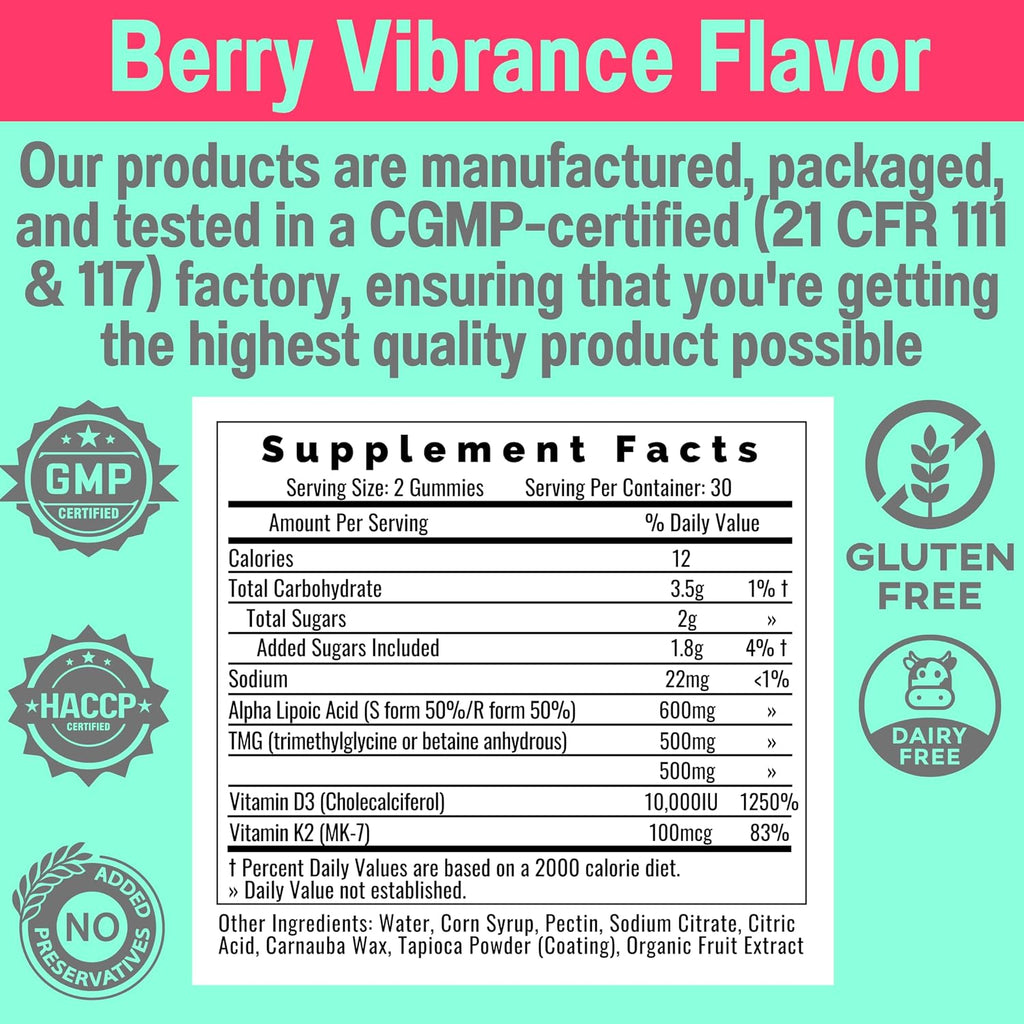 SHIZAM Gummies de ALA, Fisetina, TMG, Vitamina D3 y K2