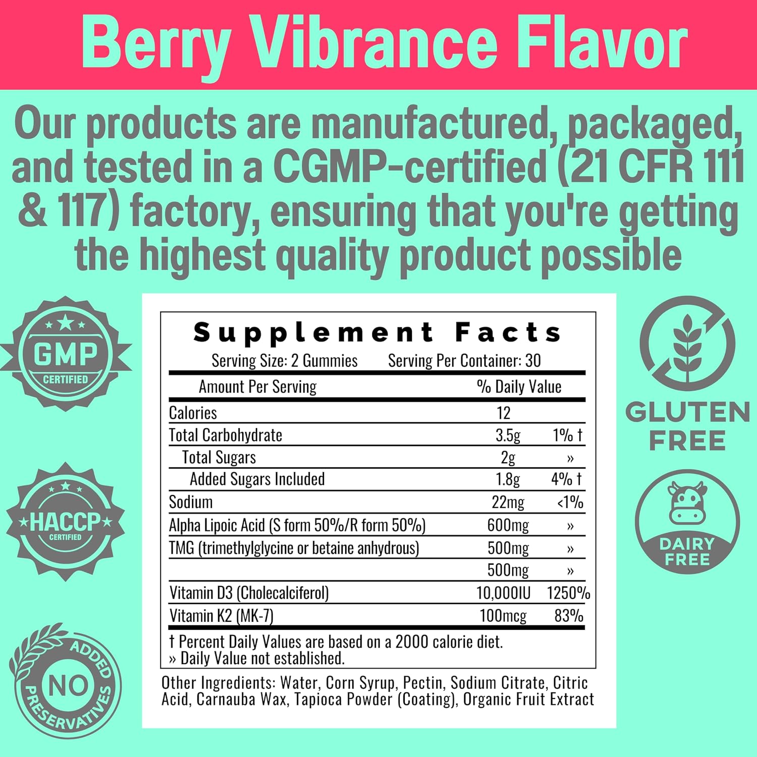 SHIZAM Gummies de ALA, Fisetina, TMG, Vitamina D3 y K2