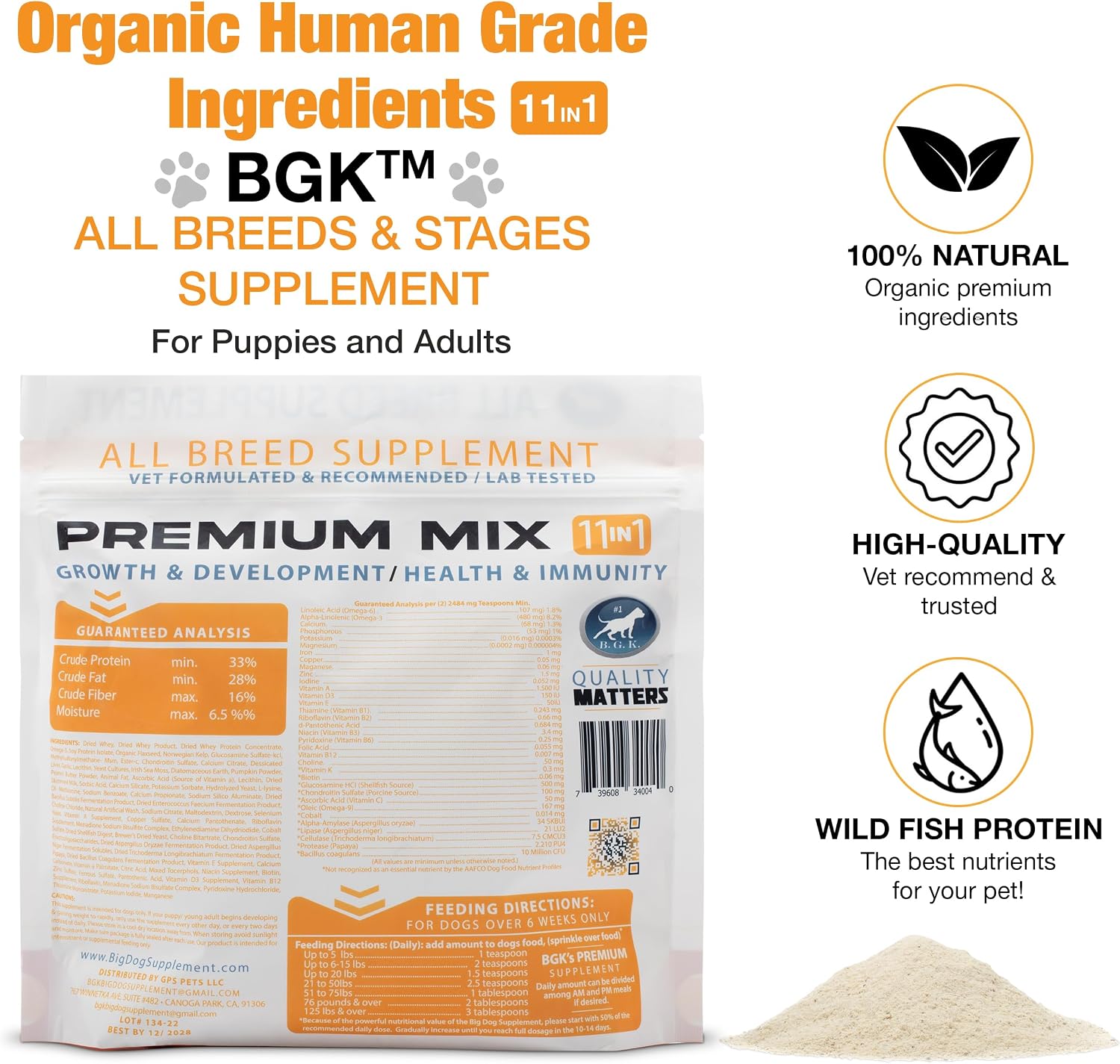 BGK Premium Mix Multivitamínico para Perros (Polvo) - 100% Orgánico para Todas las Edades y Razas